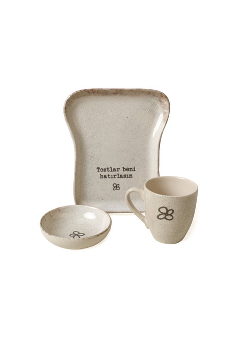 Hermia Set de Desayuno de 3 Piezas en Cerámica Crema y Negro